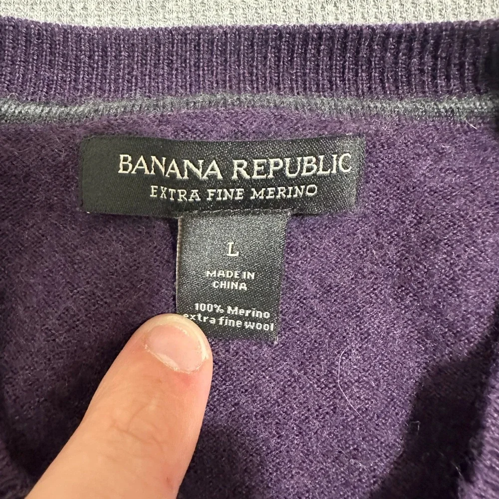 Banana Republic Argyle 100% Merino Wool V-Neck Sweater Purple Mens‎ Large